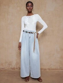 SHEIN Privé Pull tricoté avec application 3D ajourée pour femmes - Blanc - Voir 6