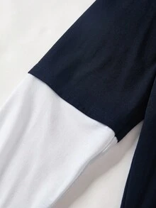 1件青少年男孩2合1T恤冬衣，海軍藍圖案街頭風，返校季夏季畢業，休閒運動學院風，適合生日派對與學校穿著 - 黑色 - 查看 5
