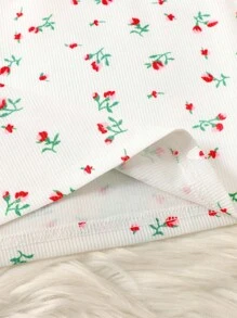 SHEIN 2 件套青少年女孩简约碎花蕾丝花边吊带和直筒睡裤套装，柔软舒适的家居服 - 白色 - 查看 11