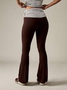 MISSGUIDED High Waisted Flare Leggings Brown Fall Winter Bell Bottom Yoga Pants Retro Y2K Fashion Fold Over Waistband Stretch Pants Bottoms - Multicolor - View 2