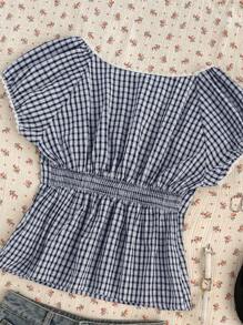 CovetEZ Navy Blue & White Plaid Woven Blouse For Women - Navy Blue - View 5