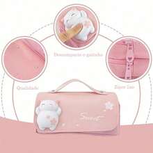 1 件可爱小学生多功能大容量可拆卸甜甜圈形减压铅笔盒返校、铅笔袋、书包 - 粉色 - 查看 9