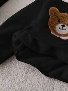 SHEIN 3pcs/Set Baby Girl Cute Black Furry Cartoon Pattern Hooded Vest Sweatshirt & Elastic Waist Pants Outfit, Autumn/Winter, Thermal Lined Fall - Black - View 10