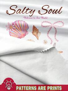 SHEIN EZwear 海星、贝壳、珍珠、海滩和海洋动物元素印花超大宽松休闲T恤，舒适棉质，适合暑假、海边度假、海滩度假 - 白色 - 查看 3