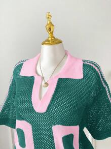 SHEIN EZwear 大尺碼女款拼色休閒百搭日常針織上衣 - 薄荷綠 - 查看 6