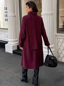 Calvaya 大码纯色围巾和羊毛大衣，时尚百搭，秋冬 - 酒紅色 - 查看 2