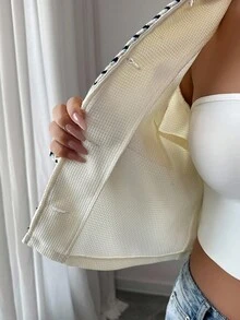 Elenzga Women's Casual Front Button Long Sleeve Jacket, Suitable For Daily Wear - Apricot - View 7