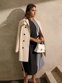 Juhart Plus Size Color Block Striped Round Neck Sleeveless Dress - Multicolor - View 7