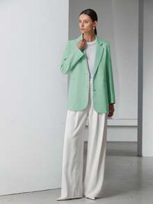 EURMUSE Decor Pocket Single Breasted Blazer Workwear  - Mint Green - View 6
