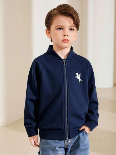 SHEIN Sudadera casual con estampado diario para niño pequeño, chaqueta, adecuada para ir al colegio, vacaciones, viajes, deportes, otoño/invierno