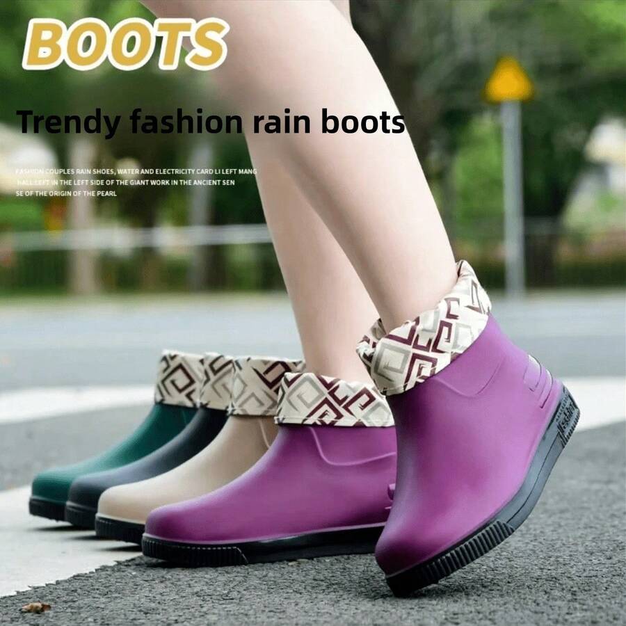 1 Pair New Fashionable Short Tube Rain Boots, Beach Shoes, Casual Shallow Mouth Rain Boots, Low Cut Anti Slip Waterproof Shoes, Suitable For All Seasons