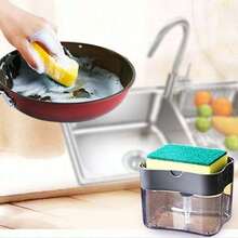 SHEIN 1 pieza Dispensador de líquido lavavajillas y cepillo con recipiente rellenable para líquido de jabón, color aleatorio, decoración del hogar, regalos de Navidad, regalos para el hogar, decoración de la habitación