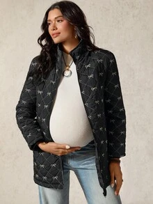 Boho Mama Maternity Bow Pattern Hooded Long Sleeve Padded Coat