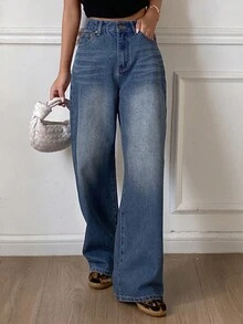 Livesso Women's Loose Casual Straight-Leg Jeans, Autumn/Winter New Arrival - Blue - View 6
