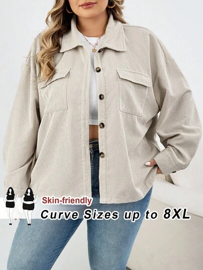 SHEIN CURVE+ 秋装女纯色简约休闲长袖夹克秋季夹克和秋季女装冬装女士秋装，冬季，CURVE PLUS 秋装/秋冬