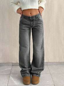 SHEIN Tall TALL CASUAL LOW WAIST BAGGY LOOSE STRAIGHT LEG JEAN - Grey - View 7