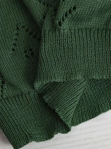 Linhara Plus Size Solid Color V-Neck Hollow Out Sleeveless Knit Top, Casual - Green - View 3