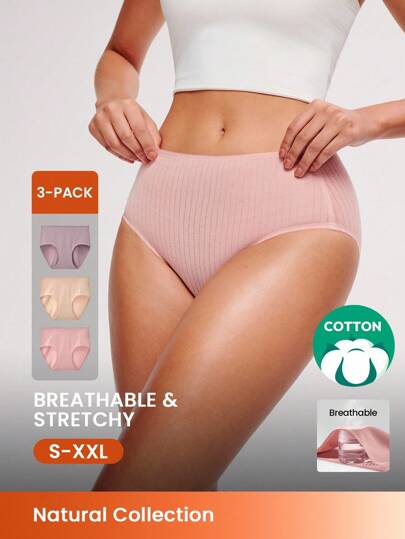 LUVLETTE 3-Pack High-Rise Cotton Women's Underwear Briefs Panty Set