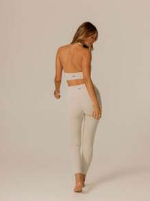 SHEIN Aralina-E Quần legging nhún Leisurewear hoàn hảo cho trang phục thể thao mùa hè và mùa đông, trang phục đi biển và trang phục sân bay cho phụ nữ - Màu be - Xem 7
