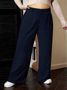 SHEIN EZwear Pantaloni casual larghi e morbidi di taglia comoda in blu navy per donne - Blu Navy - Visualizzare 4