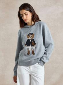 Briarwyn 秋冬装老款女装卡通熊图案长袖休闲宽松连帽毛衣，返校季运动服，复古女装，保暖毛衣 - 灰色 - 查看 4