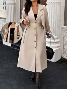 Easura Plus Size Casual Commuter Solid Color Front Button Sleeveless Jacket, 2 Pieces Set Fall Cloth For Women