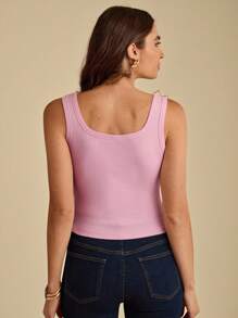 Enchnt Summer Romantic Women Pink 3D Flower Decor Ribbed Fitted Tank Top, Casual & Comfortable For Birthday & Holiday Party & Sweet Date & Daily Commuting & Vacation & Wedding Season Essential,Summer Versatile For Women,Concert Women,Elegant - Pink - View 7