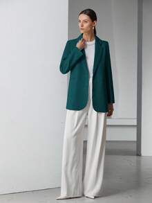 EURMUSE 装饰口袋单排扣西装外套工作服 - 墨綠色 - 查看 6