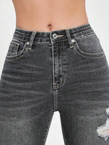 EURMUSE Jeans de verano de mezclilla casual y versátil con puños desgastados para mujer - Gris Claro - Ver 5