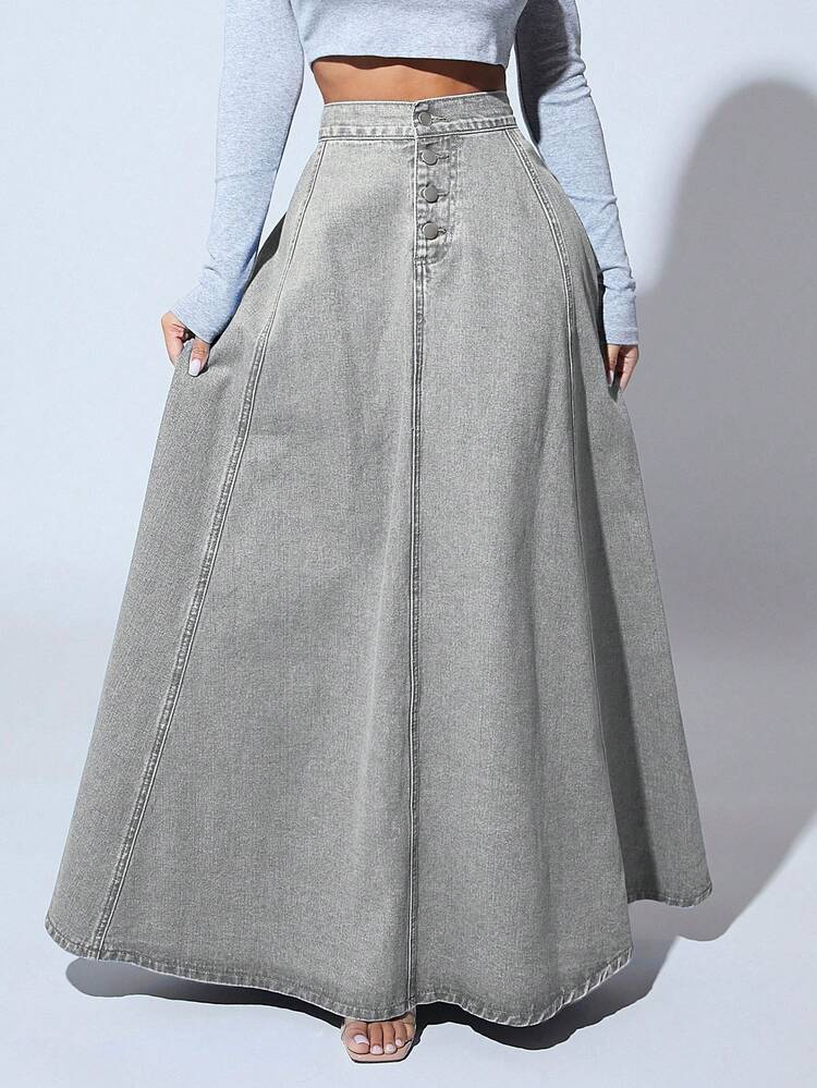 EURMUSE Women's Solid Color Casual Denim Mini Skirt - Grey - View 1