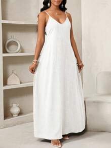 SHEIN Lady 2025 新款白色女士波西米亚风露背女士宽松长裙女士连衣裙宽松露肩生日和活动礼服/节日礼服度假服装女士波西米亚风/波西米亚风女士服装吊带上衣非洲女士服装女士连衣裙夏季热带女士连衣裙新品女士连衣裙沙滩裙复活节连衣裙/复活节女士连衣裙/复活节服装女士白色长裙 - 白色 - 查看 5