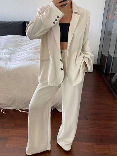 Livesso Women's Loose Blazer Jacket And Casual Pants Suit Set, Fall Women Clothes Business Attire