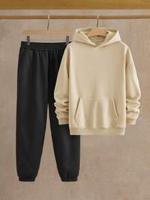 HIMLAND 2 件套男士休闲宽松针织落肩连帽衫套装男士休闲套装男士运动服套装连帽衫和运动裤套装男士连帽衫套装慢跑裤套装适合男士，秋季服装，冬季 - 彩色 - 查看 6