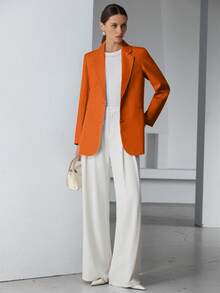 EURMUSE Decor Pocket Single Breasted Blazer Workwear  - Burnt Orange - View 3