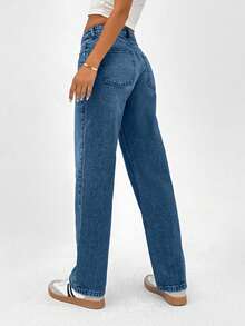 CasuGlow 100% Cotton LOW RISE  STRAIGHT FIT VINTAGE WASH Y2K STYLE JEAN - Dark Wash - View 2