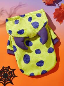 PETSIN 1pc Pet Cat Dog Universal Purple Polka Dot Print Plush Warm And Comfortable Little Monster Cosplay Dog Hooded Sweatshirt, PETSIN Original Design