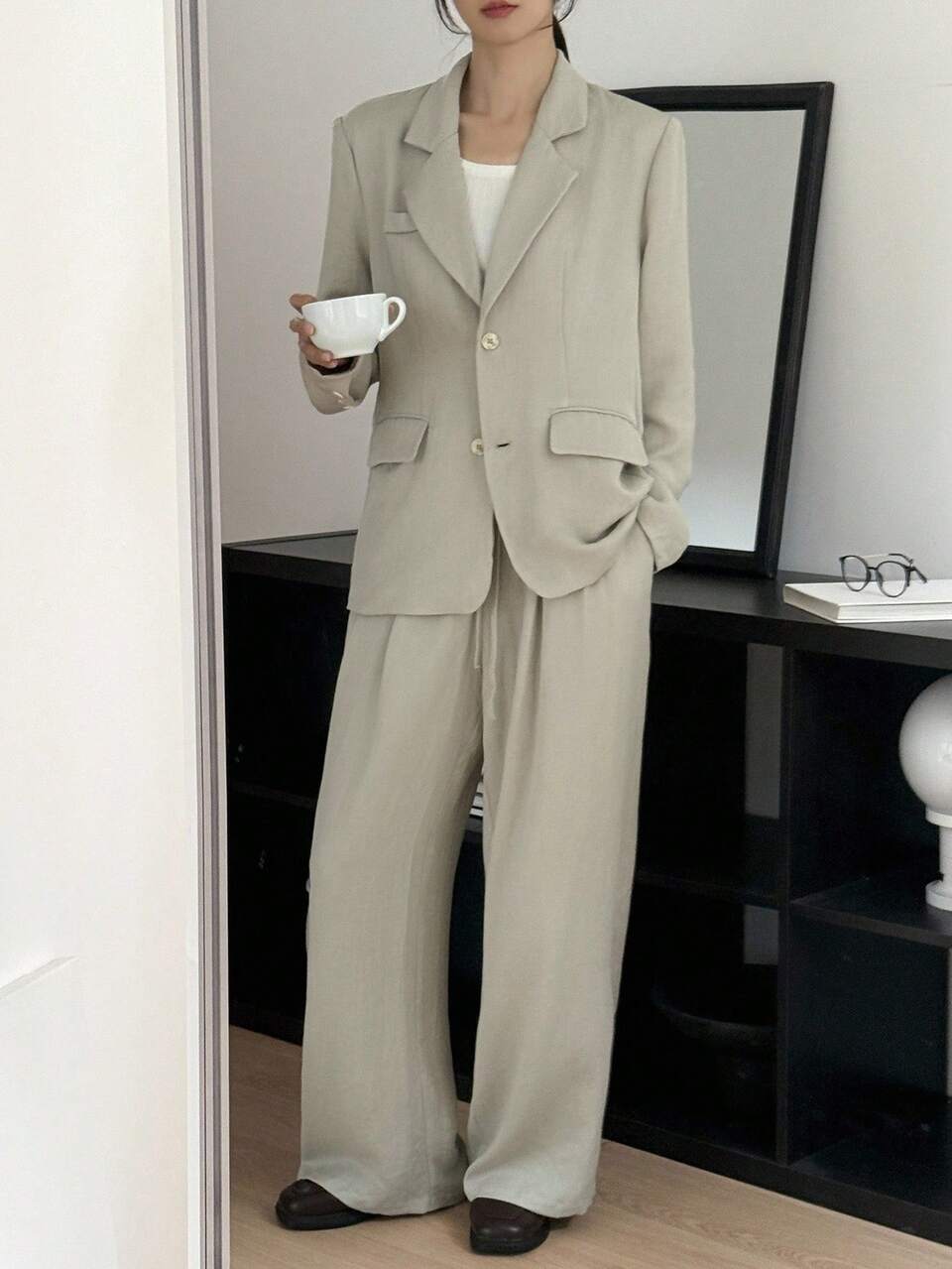 Women's Casual Commuter Solid Color Jacket And Pants Suit Business Attire Western Outfits For Women