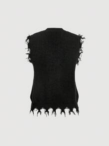 Skyraze 女士纯色V领休闲针织毛衣 - 黑色 - 查看 2