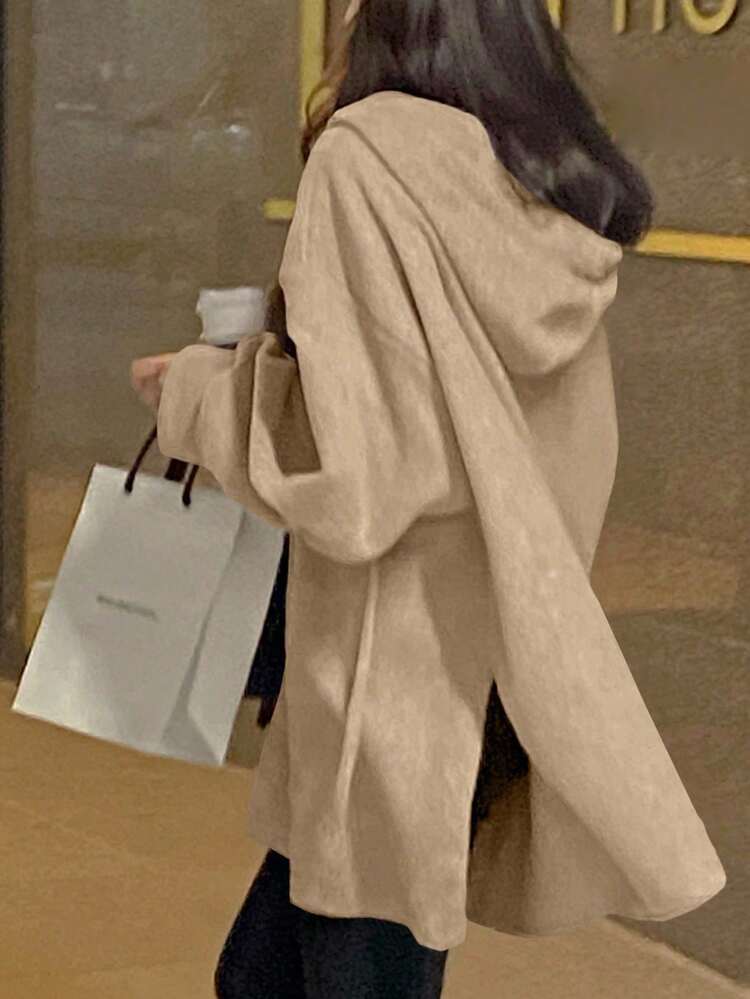 Women's Solid Color Loose Fit Hooded Streetwear Sweatshirt,Fall Clothes