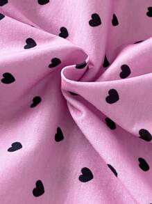 SHEIN Playful Pals 2 件套女婴休闲可爱字母和波尔卡圆点图案圆领短袖 T 恤和牛仔短裤套装，夏季 - 粉色 - 查看 7