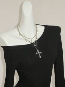 SHEIN ICON One Shoulder Shreeded Back Long Sleeve Jersey Skintight Top Spring, Summer, Holiday, Vacation, Ibiza, Festival, Raves, Cool Girl, Shipwrecked Cutout Top Black Top Goth Top - Black - View 6