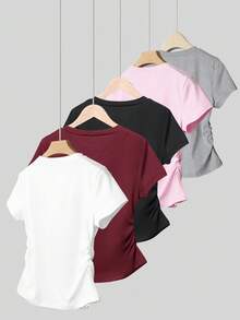 INAWLY 5 件女士休闲百搭束腰蝴蝶印花短袖 T 恤套装，适合夏季 - 彩色 - 查看 2