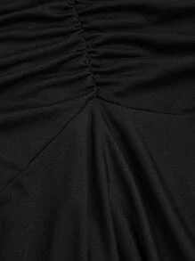 Lyrianda Plus Drawstring Front Hanky Hem Skirt - Black - View 6