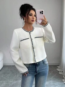 Elenzga Women's Casual Front Button Long Sleeve Jacket, Suitable For Daily Wear - Apricot - View 4