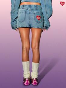 MISSGUIDED x Carebears Retro Y2K Denim Mini Skirt High Rise Graphic Print Nostalgic Kawaii Streetwear 90s Fashion Skater Style Adorable Cartoon Casual Wear