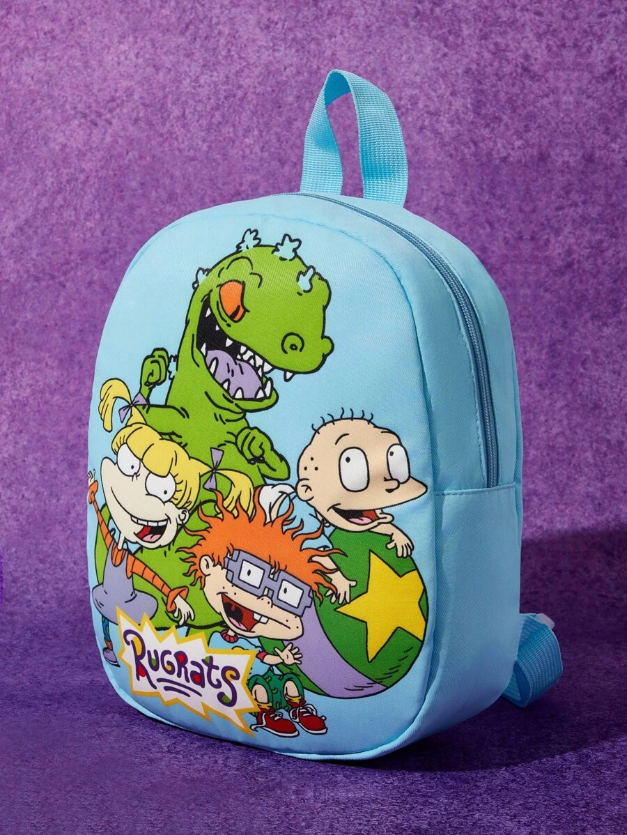 Nick 90s | SHEIN 1pc Cute Cartoon Pattern Printed Polyester Backpack, Toddler Backpack, Preschool Age 3+, Adjustable Straps, Suitable For Boys And Girls - Baby Blue - View 1