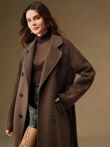 Anewsta Women's New Handmade Loose Double-Sided Wool Coat - Coffee Brown - View 7