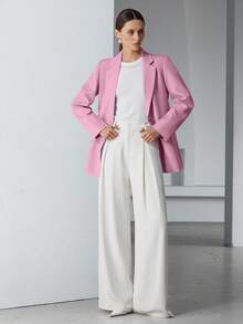 EURMUSE Decor Pocket Single Breasted Blazer Workwear  - Dusty Pink - View 5
