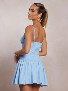 L'Amorae 纯色休闲百搭夏季无袖连衣裙 - 藍色 - 查看 2