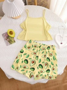Bộ đồ ngủ thường ngày in họa tiết quả bơ 2 món cho bé gái - Màu vàng - Xem 2